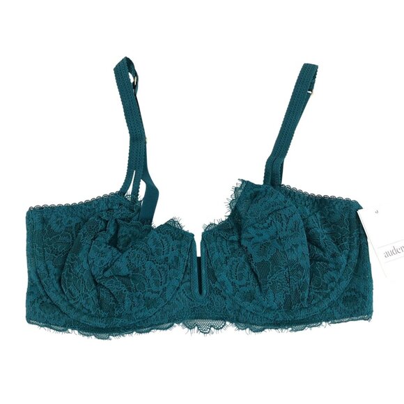 Auden Bra Balconette Coverage Unlined Bra Lace Underwire Teal Green Size 32D - Picture 1 of 5